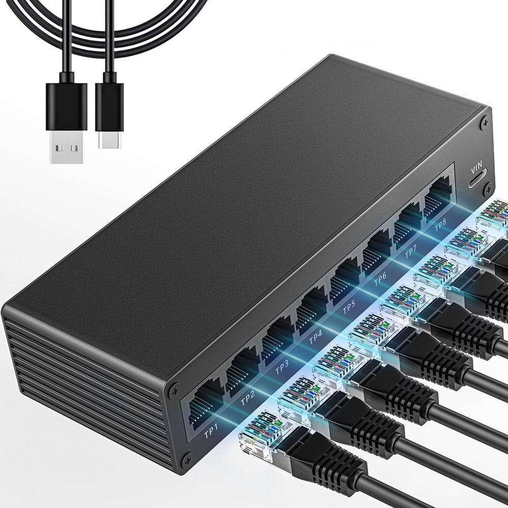 BLIYEE Gigabit Ethernet Switch 7 Port, 1000Mbps High Speed Network Hub, Multi Device LAN Expansion, Plug & Play, Stable No Lag Connection, RJ45 Compatible Cat5/5e/6/7/8