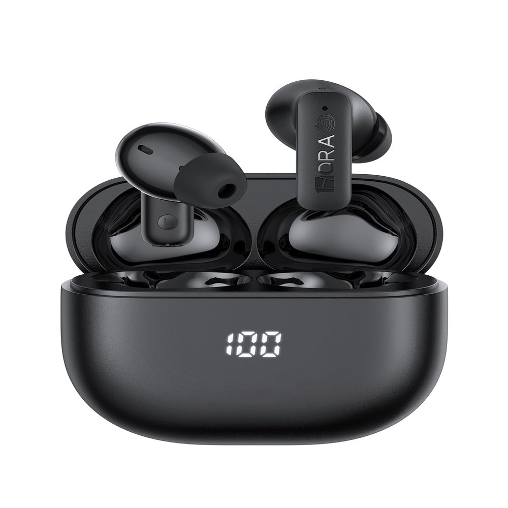 1 Hora Active Noise Cancelling Wireless Earbuds, Built-in 4 Mics, Bluetooth 5.4 in Ear Headphones, LED Display Stereo Bass Earphones with Charging case, for iPhone, Android Smartphone, Tablet, Laptop