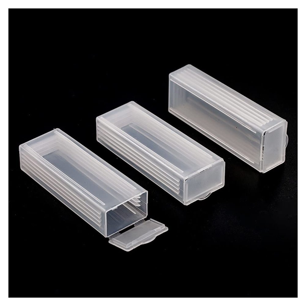 LJSM Lab Microscope Slides 10 Pcs Plastic Rectangle Microscope Glass Holder Slide Box for 5 Slides Microscope Parts