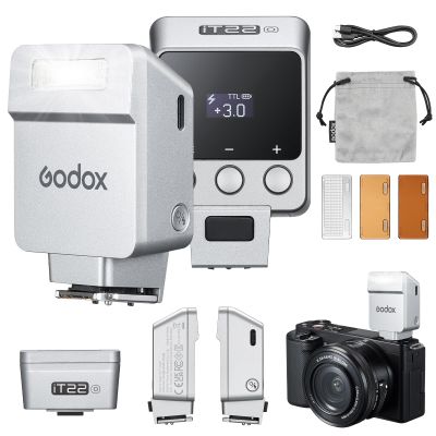 Godox iT22 O Mini Camera Flash for Olympus 7.4V 300mAh Manual/TTL Modes 700+ Flashes 1.5s Recycle Hot Shoe Flash with Diffuser/Color Filters Accessories for Olympus Camera (Silver)