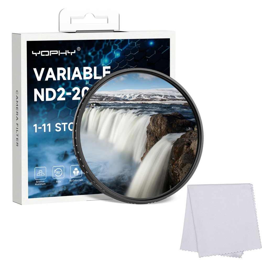 72MM Variable ND Filters ND2-2000 (1-11 Stops) ND Camera Lens Filter-32 Multi-Coated Adjustable Neutral Density Filter for DSLR Mirrorless Cameras with Cleaning Cloths