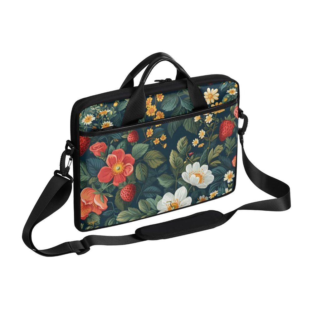 Aglebo Strawberry Flower Prints Laptop Bag for Women Men 13-15 Inch Computer Briefcase Bag Lightweight Notebook Shoulder Messenger Bag