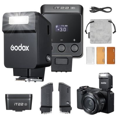 Godox iT22 F Mini Camera Flash for Olympus with 7.4V 300mAh Manual/TTL Modes 700+ Flashes 1.5s Recycle Hot Shoe Flash with Diffuser/Color Filters Accessories for Olympus Camera