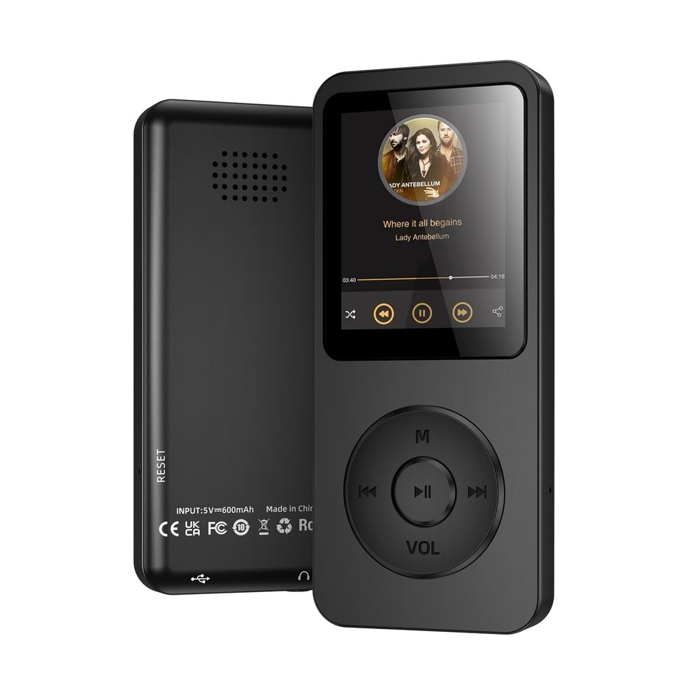 MP3 Player with Bluetooth 5.3, 1.8 inch Screen Portable Music Player with Speaker, FM Radio, Voice Recorder, Physical Buttons Supports Expanded Up to 128GB(Black,64gb)