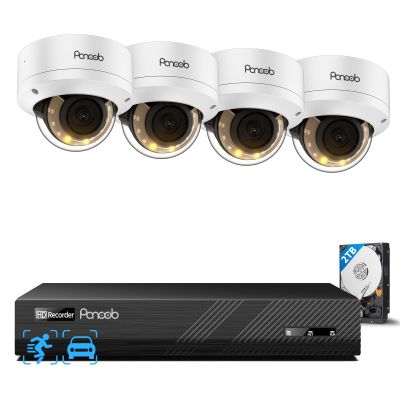 PANOOB 4K Home Security Camera System, 4pcs 8MP Wired IP Vandal IK10 Dome Cameras Outdoor, AI Person Vehicle Detection, Smart Color Night Vision, 2 Way Audio, 4K 8CH NVR with 2TB HDD, PD54Y0408-8M