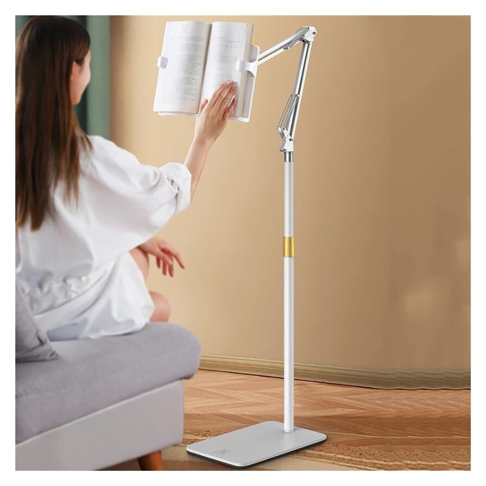 Adjustable Rolling Floor Stand for Book Reading & Tablet Holder, 180 Swivel, Foldable Design, Height Adjustable Phone Stand - Perfect for Home & Office Use