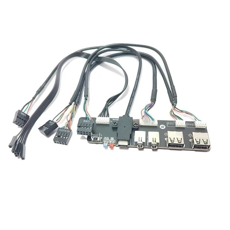 QQEURZSF Computer ITX Motherboard Extension Front Panel Cable 9P to USB 2.0 HD Audio 3.5mm Mic Socket Power HDD Switch Cord
