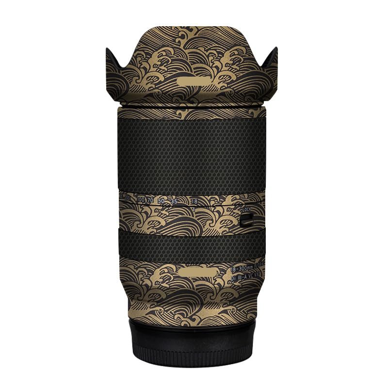 Camera Lens Sticker for Tamron 18-300mm F3.5-6.3 fit for Sony Mount Macro Coat Wraps Film Protector Vinyl Decal Skin 18 300(Wave Gold)