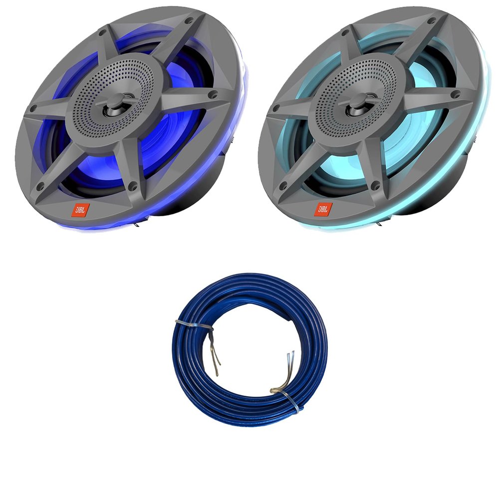6.5" Marine Speakers (Qty 2) 1 Pair of OEM Replacement Speakers w/ 20ft Wire (Gray)
