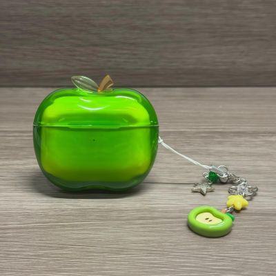 Apple Shaped Case for Wireless Earbuds,Transparent TPU Shockproof Protective Cover,Cute Fruit Design Apple Case (Green-Gift Pendant, for Pro 2)