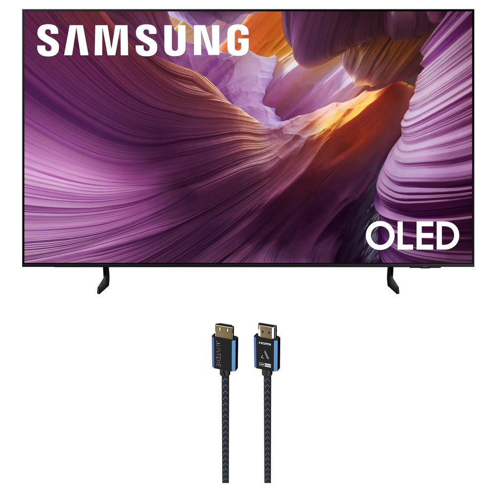 Samsung QN55S85FAFXZA 55 Inch OLED HDR 4K Smart TV with an Austere 5S-4KHD2-2.5M V-Series 2.5m Premium 4K HDR HDMI Braided Cable (2025)