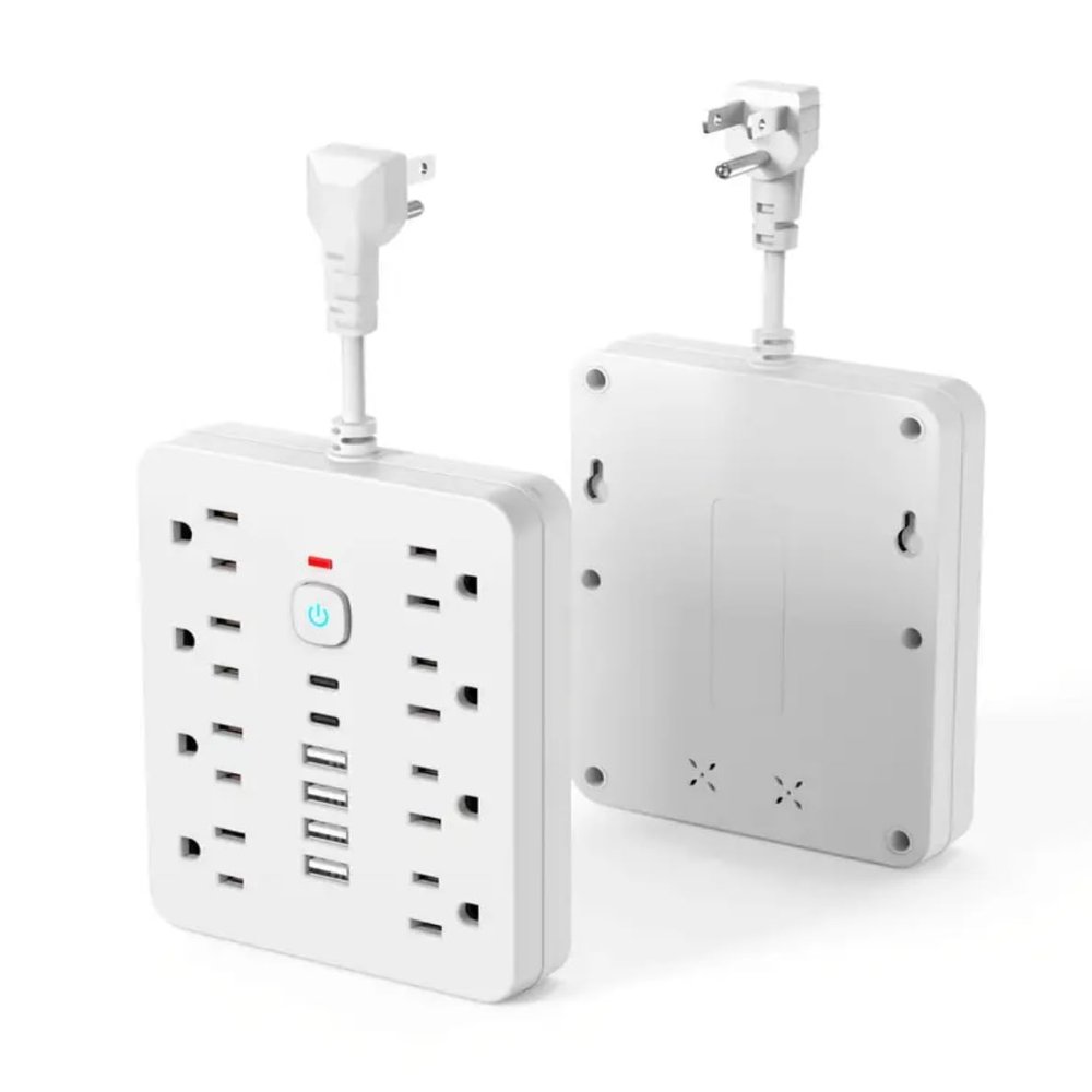 14-in-1 Power Strip Surge Protector, 8 AC Outlets, 4 USB Ports, Smart Switch with LED Indicator, White