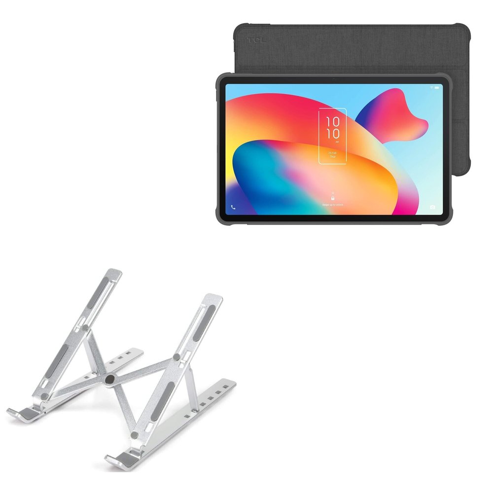 BoxWave Stand and Mount Compatible with TCL Android Tablet TABMAX 10.4 (10.36 in) - Compact QuickSwitch Stand, Portable Multi Angle Viewing Foldable Riser - Metallic Silver