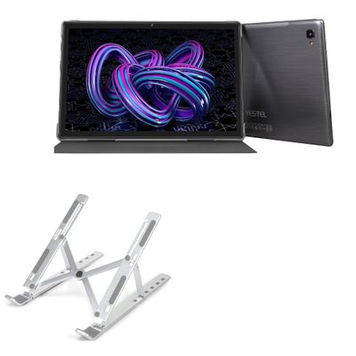 BoxWave Stand and Mount Compatible with YESTEL Android 11 Ultra-Strong Tablet T5 (10 in) - Compact QuickSwitch Stand, Portable Multi Angle Viewing Foldable Riser - Metallic Silver
