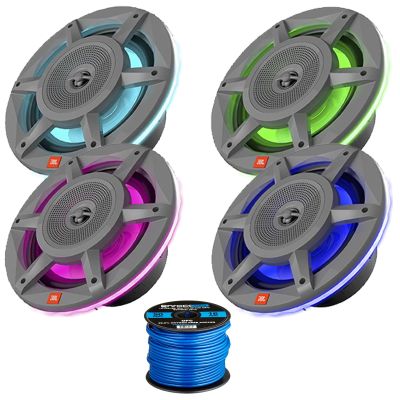 Gray OEM Replacement JBL 8" 500 Watt Water-Resistant Coaxial Boat Outdoor Powersports Marine Speakers Bundle - 4 Speakers