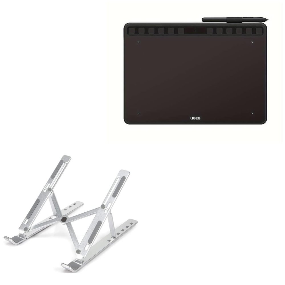 BoxWave Stand and Mount Compatible with UGEE S1060 - Compact QuickSwitch Stand, Portable Multi Angle Viewing Foldable Riser - Metallic Silver