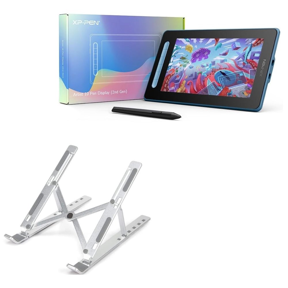 BoxWave Stand and Mount Compatible with XP-Pen 10 (2nd Gen) - Compact QuickSwitch Stand, Portable Multi Angle Viewing Foldable Riser - Metallic Silver