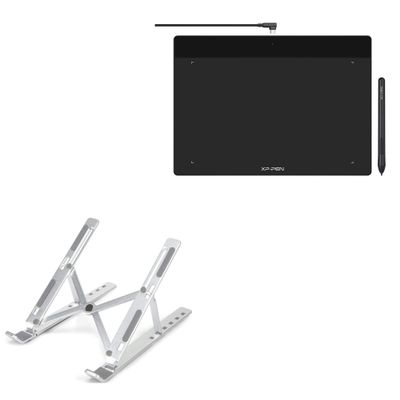 BoxWave Stand and Mount Compatible with XP-Pen DecoFunL (10 in) - Compact QuickSwitch Stand, Portable Multi Angle Viewing Foldable Riser - Metallic Silver