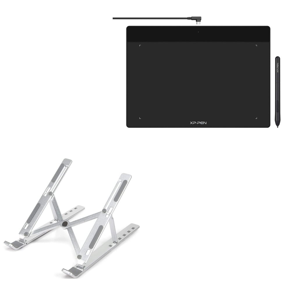 BoxWave Stand and Mount Compatible with XP-Pen DecoFunL (10 in) - Compact QuickSwitch Stand, Portable Multi Angle Viewing Foldable Riser - Metallic Silver