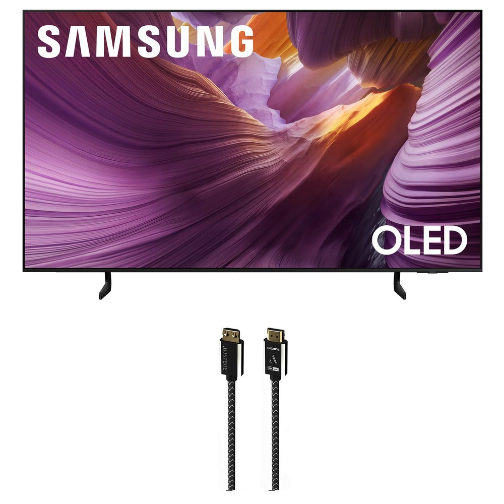 Samsung QN55S85FAFXZA 55 Inch OLED HDR 4K Smart TV with an Austere 7S-8KHD2-2.5M VII Series 2.5m Premium Braided 8K HDMI Cable (2025)