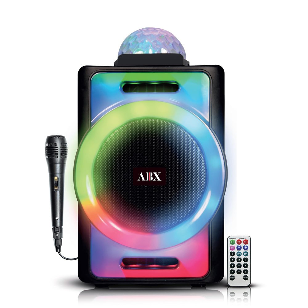 AudioBox ABX-890R 8" Portable Party Bluetooth Speaker with 360 LED Disco Lights, Wired Microphone, USB, AUX & WaveSync Technology (TWS)
