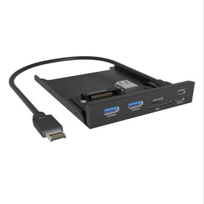 ICY Box IB-HUB1419-i3 Faceplate Adapter 3.5 Inch Slot with USB-C 20 Gbit/s, USB-C 5 Gbit/s, 2 x USB-A 5 Gbit/s, SD/microSD Card Reader, Metal Housing