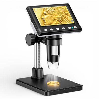 Aikokkl 4.3 Inch LCD Digital Coin Microscope, 1000X USB Magnifier with 8 Adjustable LED Lights for Coin Inspection, Electronics Repair, Soldering, Windows/Mac Compatible, 1080P