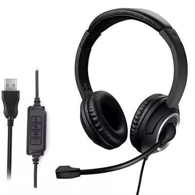 USB Wired Headset with Noise Cancelling Microphone, Over-Ear Design, Black, 6.5ft Cable, for PC, Laptop, Call Center