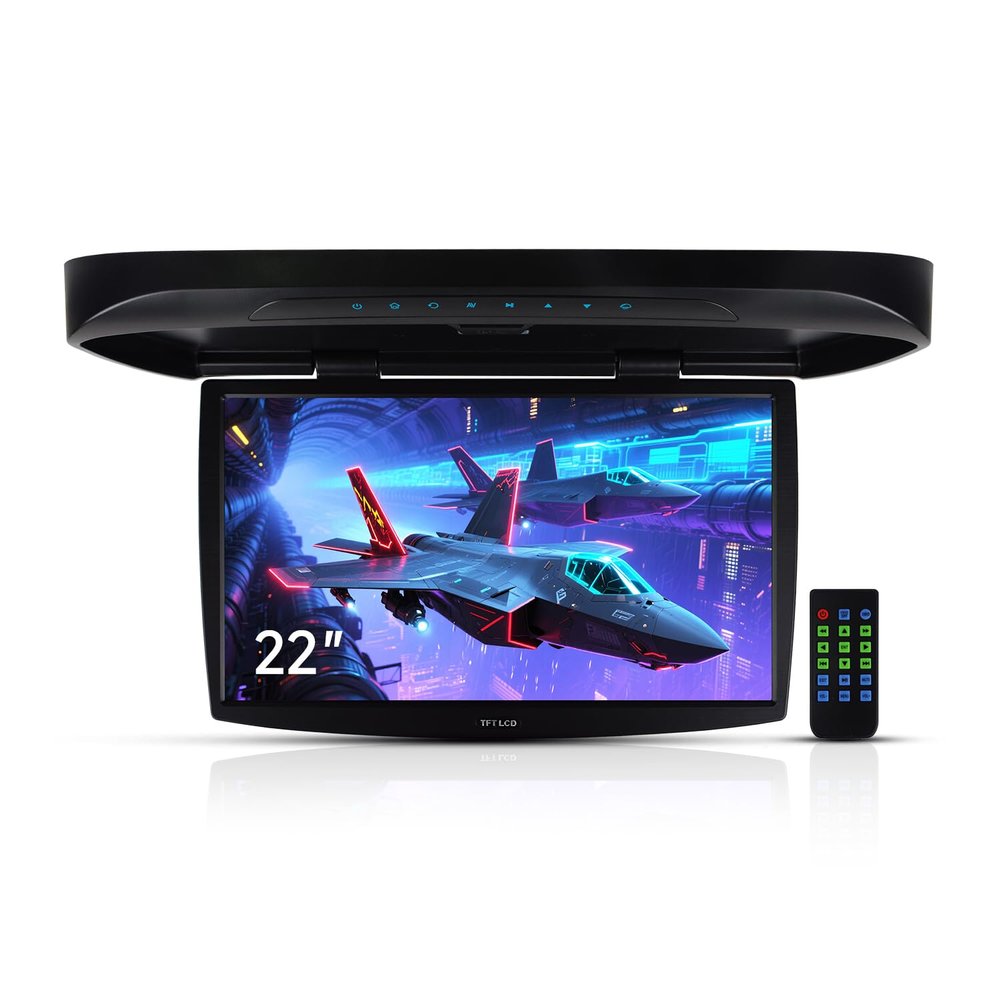 22'' Car Overhead Monitor Screen Display LED Vehicle Flip Down Roof Mount Console HDMI TV Player