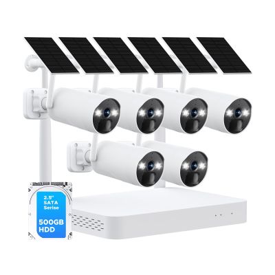 CAMCAMP 4MP Solar Camera Outdoor Wireless Security Camera system, 2.4G& 5G WiFi, Color Night Vision, 10CH NVR w/ 500GB HDD Local Recording, AI Person Detection, IP66, Home CCTV Surveillance 6 Cams-Kit