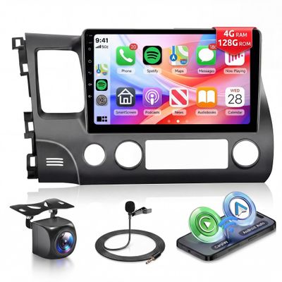 Android Car Radio for Honda Civic 2006-2011 with Wireless CarPlay Android Auto, Orderich 4G+128G 10 Inch Touchscreen Car Stereo Mirror Link GPS Navigation WiFi Bluetooth FM RDS EQ SWC Backup Camera