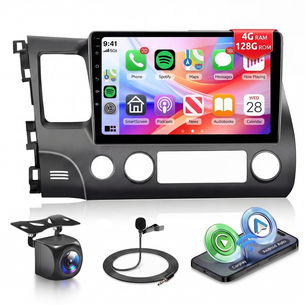 Android Car Radio for Honda Civic 2006-2011 with Wireless CarPlay Android Auto, Orderich 4G+128G 10 Inch Touchscreen Car Stereo Mirror Link GPS Navigation WiFi Bluetooth FM RDS EQ SWC Backup Camera