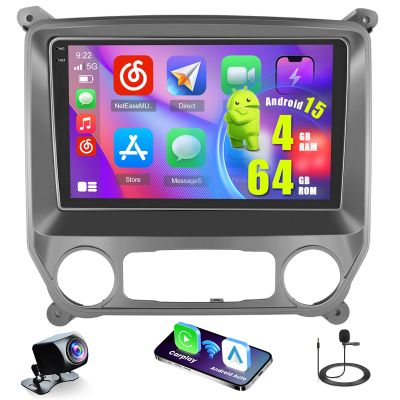 4+64G Android 15 Radio for Chevy Silverado GMC Sierra 2014-2018, 10.1" Touchscreen for Silverado Car Stereo, Wireless CarPlay/Android Auto, 5GHz WiFi, Bluetooth 5.0, EQ, GPS, 1280 * 720, Backup Camera