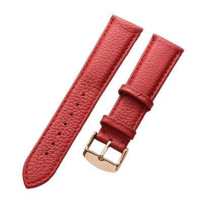 HMFang Genuine Leather Strap Women's Soft Leather Lychee Grain Cowhide Watch Strap Men's Waterproof 14 16 18mm Watch Chain Accessories(Red rose buckle,17mm)