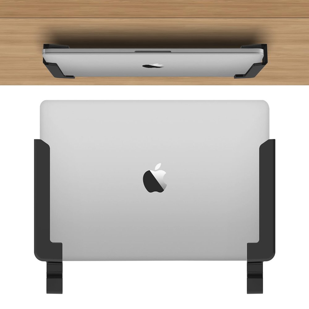 IFCASE Wall, Under Desk Laptop Mount for MacBooks, Surface, Tablets with Cable Holder, Adhesive & Screws in, Anti-Scratch Pads - 24/26/29/31mm Thick (Black)