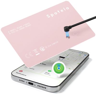 Spotelo [ Apple Mfi Certified ] Wallet Tracker Card Works with Apple find My(iOS Only) Tracking Card, Rechargrable Smart Tracker, 1.7mm IP68 Waterproof Item Locator for Luggage, Passport, Bags-Pink