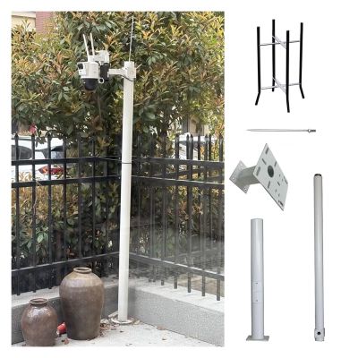 Detachable Solar Panels/Camera Mounting Bracket Pole, Metal Security Camera Pole Outdoor with 15.7in Lightning Rod, Floor Security Camera Holder Mount for Farm/Shop(ligjt Grey,13.1 ft/4 m)