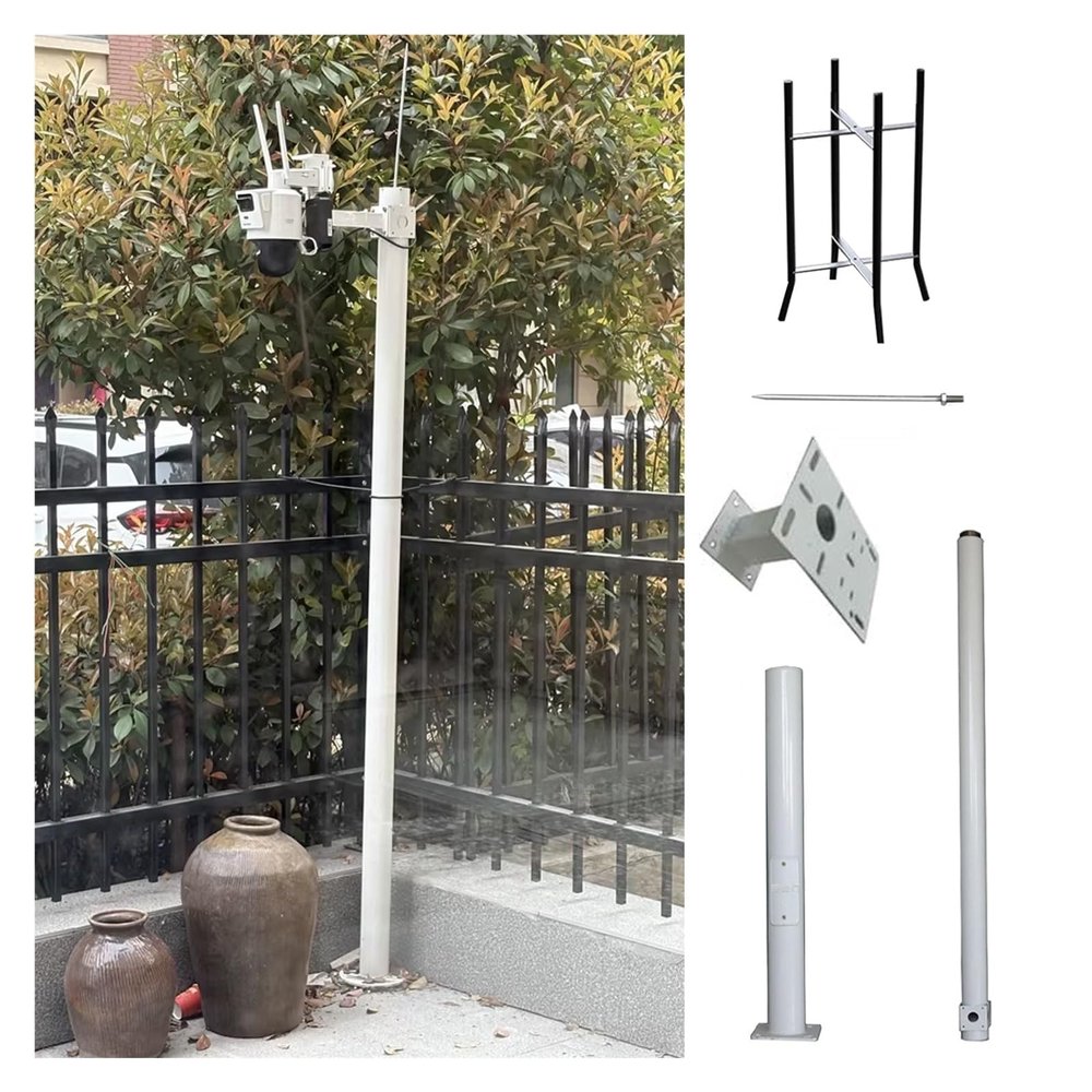 Detachable Solar Panels/Camera Mounting Bracket Pole, Metal Security Camera Pole Outdoor with 15.7in Lightning Rod, Floor Security Camera Holder Mount for Farm/Shop(ligjt Grey,13.1 ft/4 m)