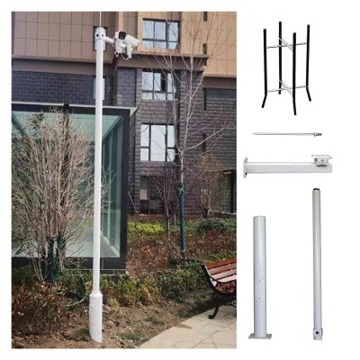MZZKFC 2 3 Sections Security Camera Pole, 6.6 8.2 9.8 11.5 13.1 14.8 16.4 19.7 FT Segmented Surveillance Stand with Lightning Rod, Security Camera Pole(B,H-16 2/5 ft (5 m)-3 Sections)