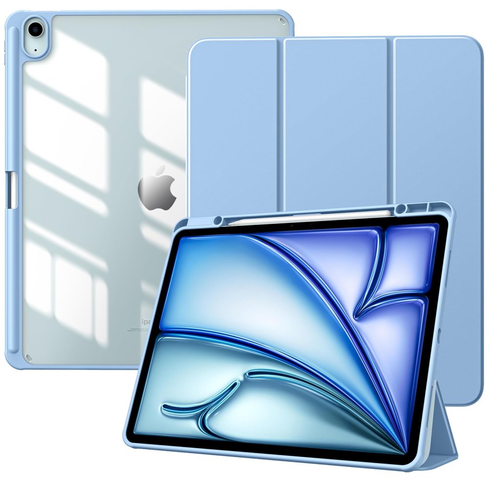 TiMOVO Case for New iPad Air 13 inch (M4/M3/M2-2026/2025/2024) with Pencil Holder, Slim Stand Protective Cover with Clear Transparent Back Shell for iPad Air 13 inch, Auto Wake/Sleep, Sunny Sky Blue