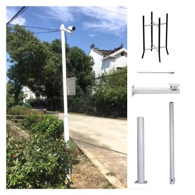 Detachable Solar Panels/Camera Mounting Bracket Pole, Metal Security Camera Pole Outdoor with 15.7in Lightning Rod, Floor Security Camera Holder Mount for Farm/Shop(B,13.1 ft/4 m)