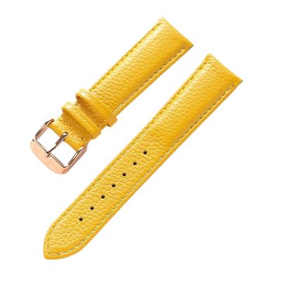 HMFang Genuine Leather Strap Women's Soft Leather Lychee Grain Cowhide Watch Strap Men's Waterproof 14 16 18mm Watch Chain Accessories(Yellow rose buckle,20mm)