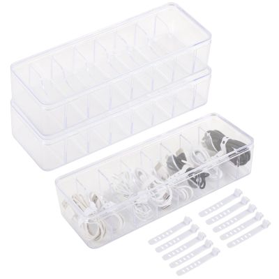 3-Piece Transparent Cable Storage Boxes with Lids and Dividers, Includes 10 Cable Ties for Neat Organization, Perfect for Home Or Office
