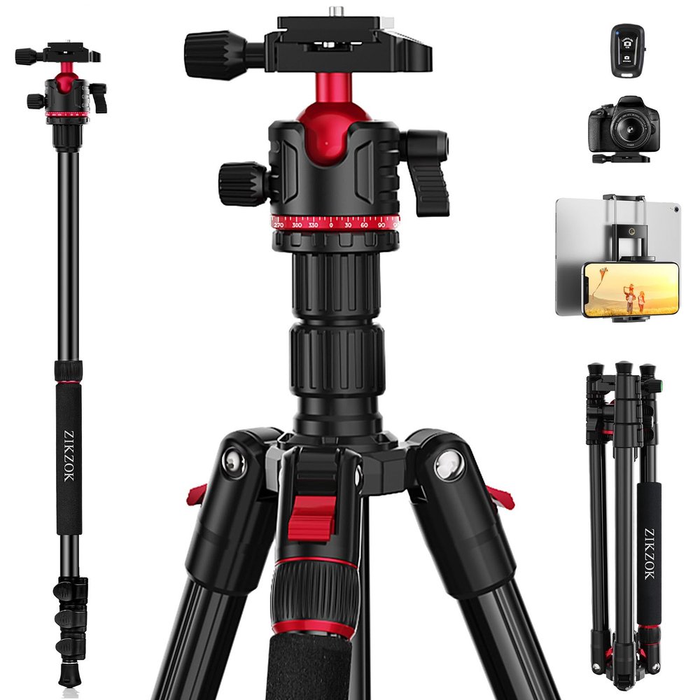 Camera Tripod, Lightweight Travel Outdoor DSLR Tripods Aluminum Tripod/Monopod, 360Ball Head Detachable, Tripod for iPhone, ipad, DSLR,Tablet with Carry Bag