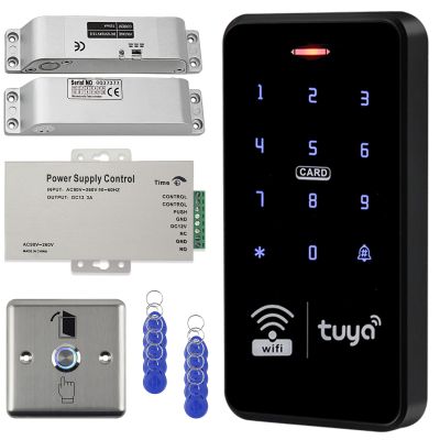 AccessShield WiFi Tuya Waterproof Access Control System Kit+RFID Keyboard +Power Supply+Door Switch Button+ 10pcs Keyfobs+(Lock)