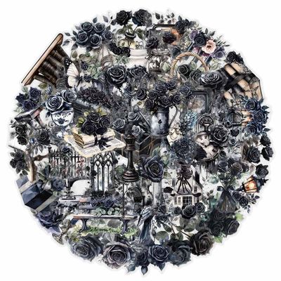 100Pcs Dark Aesthetic Transparent PET Stickers Black Rose Stickers Goth Style Scrapbook Supplies Water Bottle Waterproof Sticker for Bullet Journal Laptop Skateboard Computer Guitar Sticker