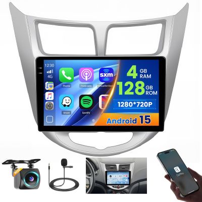 Hikity [4+128G] for Hyundai Accent 2010 2011 2012 2013 2014 2015 2016 Android Car Stereo, 9Incell Touchscreen Radio Wireless CarPlay/Android Auto Bluetooth GPS Navigation WiFi FM/RDS