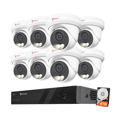 Anpviz 16CH PoE Security Camera System,8PCS 5MP Wired IP TurretCameras Outdoor, Color Night Vision, Built in Mic, 12MP PoE NVR with 4TB HDD for 24/7 Recording, CCTV for Businesses Home