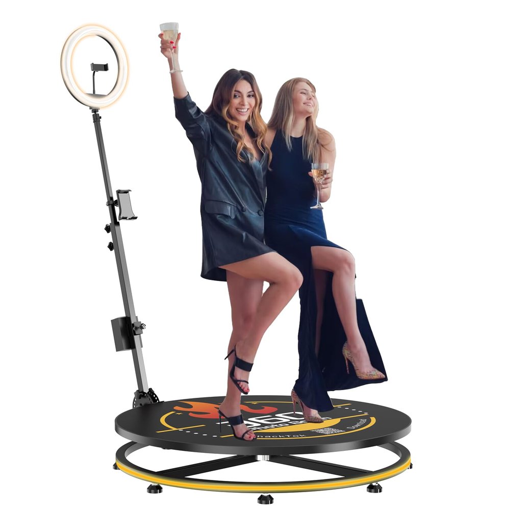 MWE 360 Photo Booth for Parties with Flight Case,Software APP Remote Automatic 360 Spin Camera Video Booth for 1-3 People (22.5in)