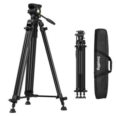 SMALLRIG 73''/186cm Heavy Duty Aluminum Alloy Video Tripod, Max Load 8kg (18lbs), Fluid Head with +85 to -78 Tilt Range, Compact Travel Tripod Weight 3.1kg(6.8lbs), Folded Height 88cm, AD-14-5440